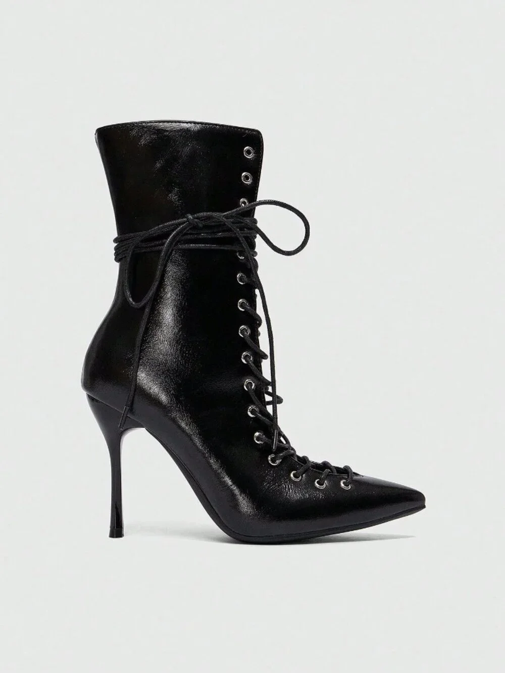 Black Sexy Women's Lace-Up High Heel Mid-Calf Boots